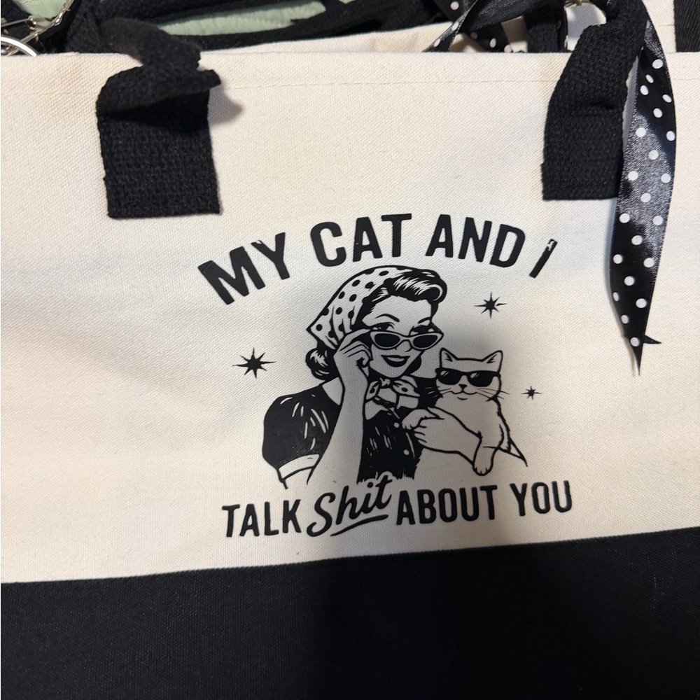Canvas Black & Cream Tote Bag — My Cat and I Graphic